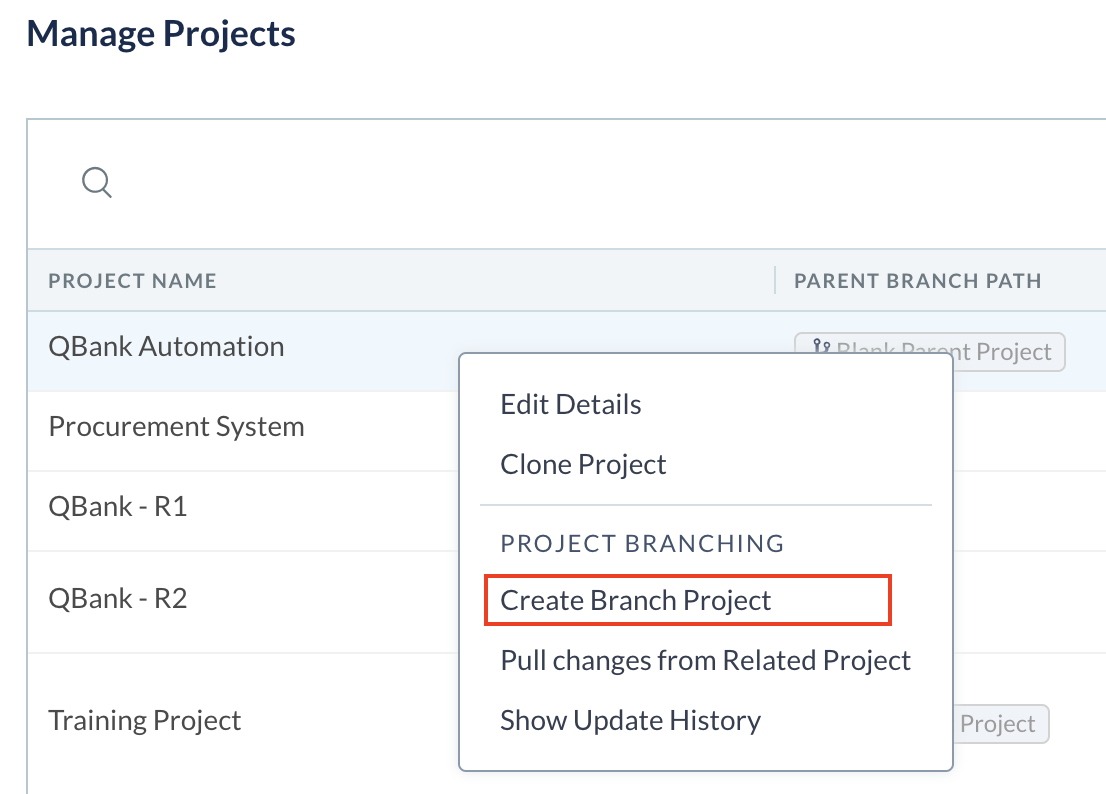 Create a Branch Project